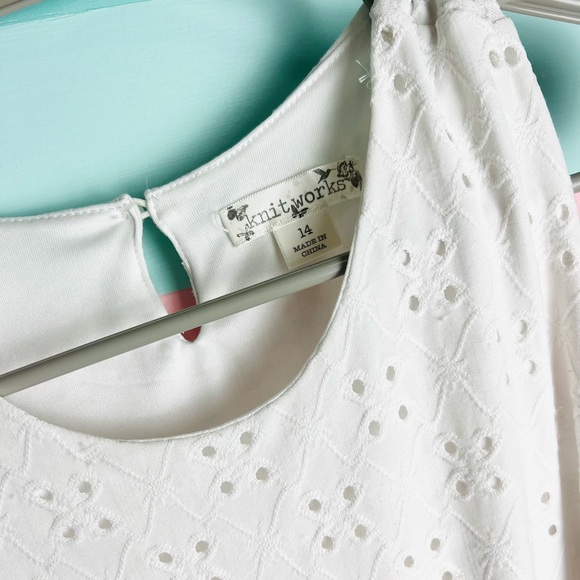 Girls eyelet, floral dress, flutter skirt, size 14 - Picture 3 of 6